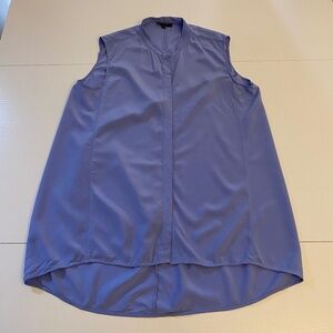 Lafayette 148 Women's Sleeveless Blouse High Low Button Up Blue Size Large